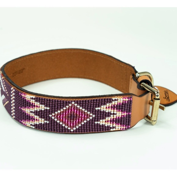 New Limited Edition Sambboho Charlotte Purple Beaded Leather Dog Collar sz 20-22 - Picture 15 of 16